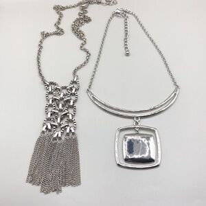 Chico's bundle lot 2 necklaces dress up, trendy statement, long, modernist.
